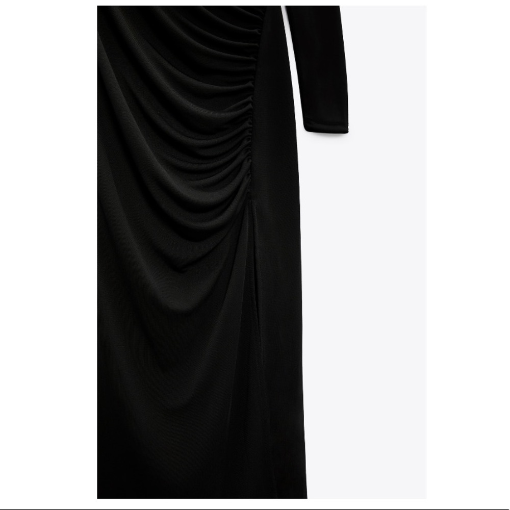 ZARA BLACK RUCHED ASYMMETRIC DRESS size medium - Picture 6 of 8